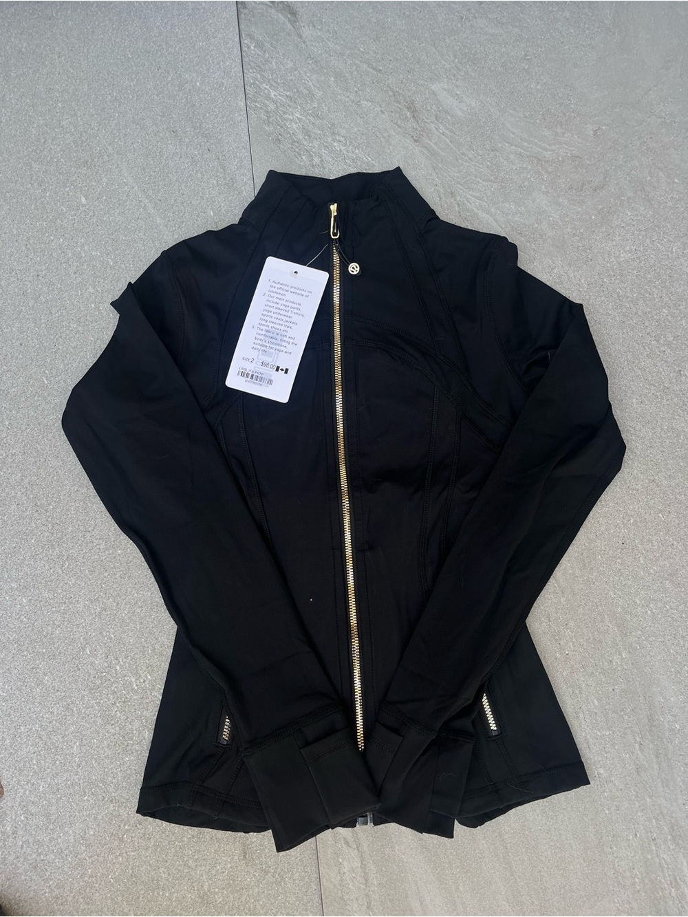lululemon athletica Black Zip-Front Bomber Jacket with Gold Hardware
